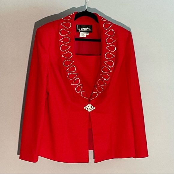 BMJ Studio Red Rhinestone Embellished Evening Jacket 16W w/ Removable Dickey - Picture 12 of 16